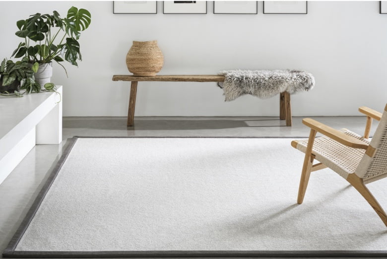 custom made grey rug in minimal style skandi living room