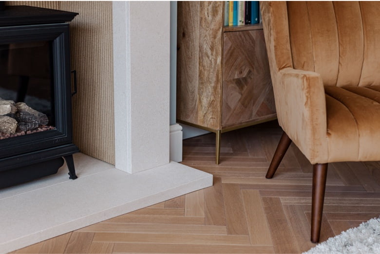 chevron design oak floor in modern design living room