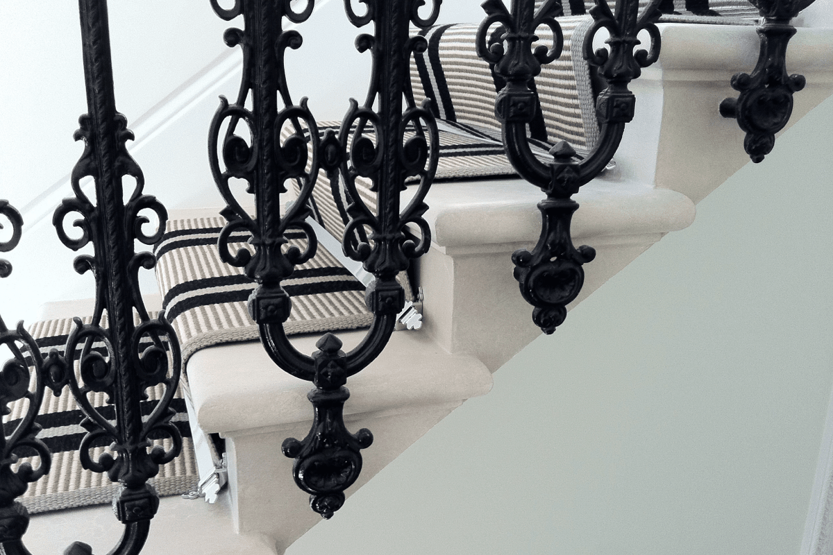 Flatweave black and white stripes stair runner by Hartley and Tissier