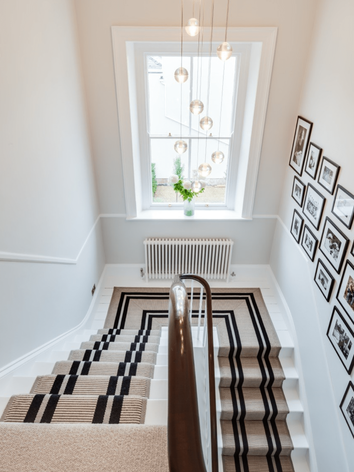 Flatweave black and white stripes stair runner by Hartley and Tissier