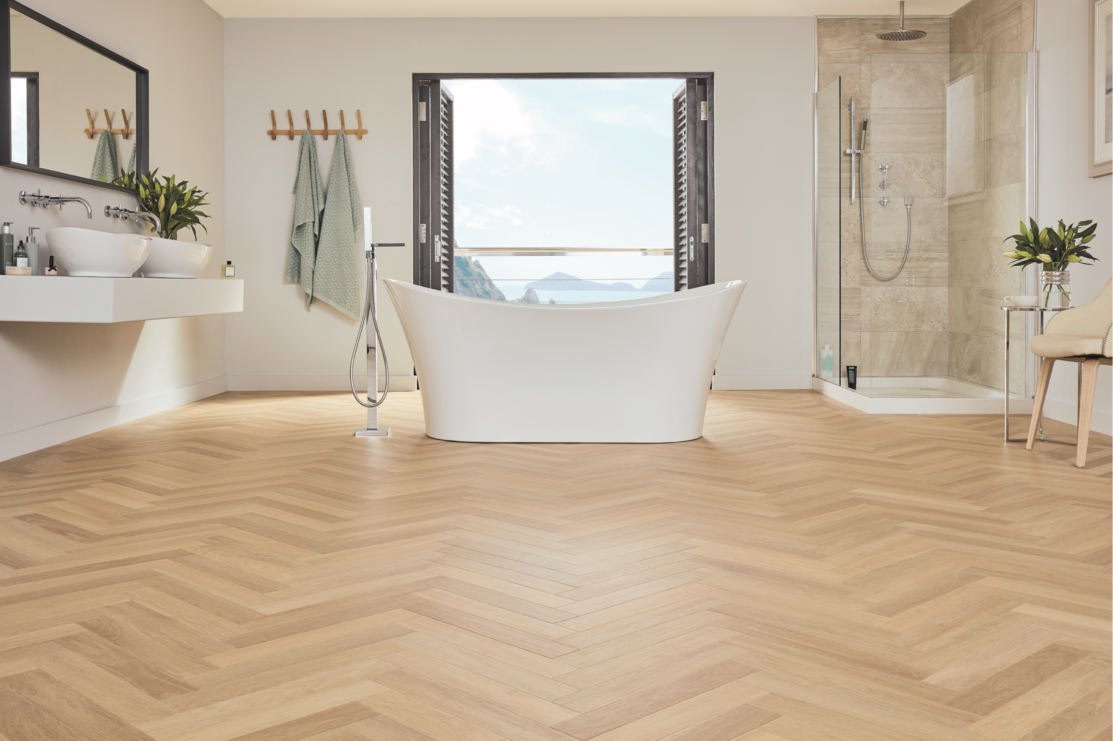 luxury vinyl flooring in the bathroom. Karndean: savannah oak