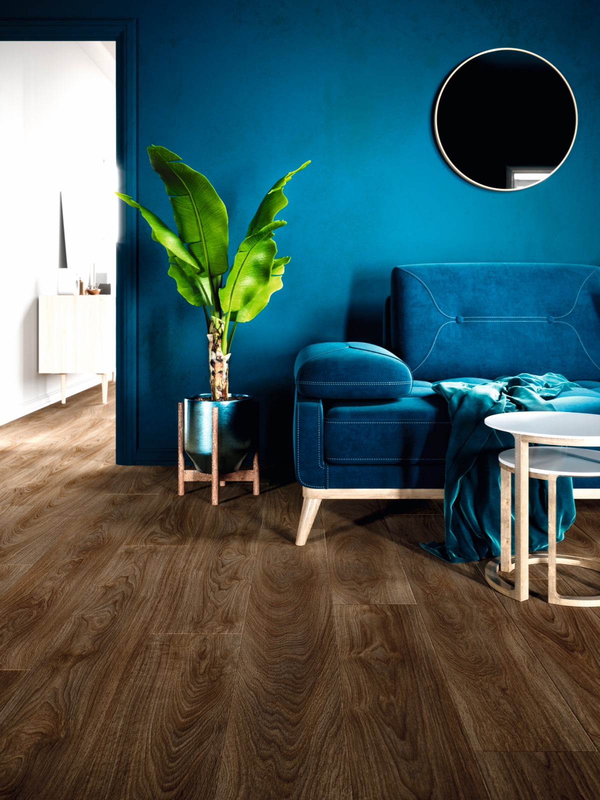 luxury vinyl flooring in the living room. Moduleo: laurel oak