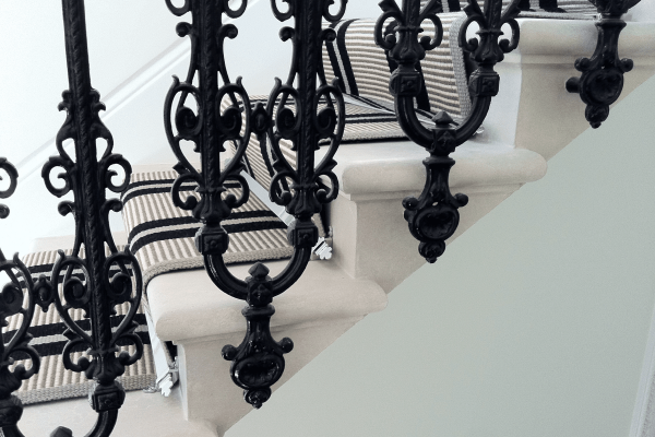 Flatweave black and white stripes stair runner by Hartley and Tissier